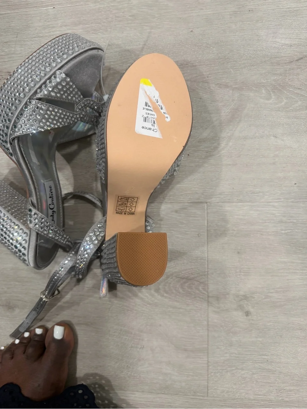 Lady Couture Silver Rhinestone Platform Sandal with Ankle Strap